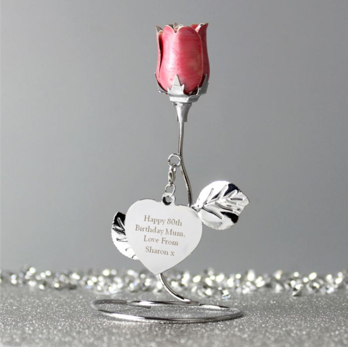 Personalised 80th Birthday Pink Rose Bud Ornament