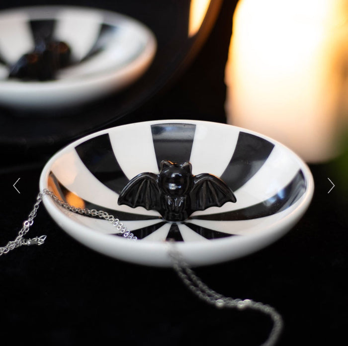 Gothic Homeware Striped Bat Trinket Dish