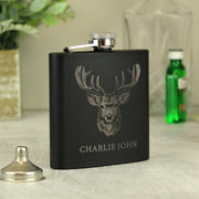 Personalised Stag Design Black Hip Flask