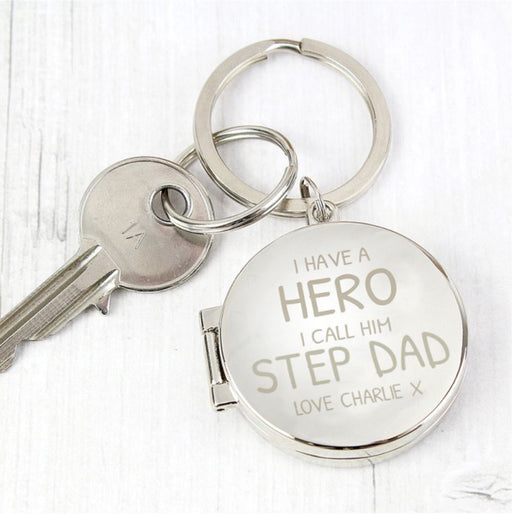 Engraved I Have A Hero I Call Him Step Dad Photo Locket Keyring
