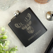 Personalised Stag Design Black Hip Flask