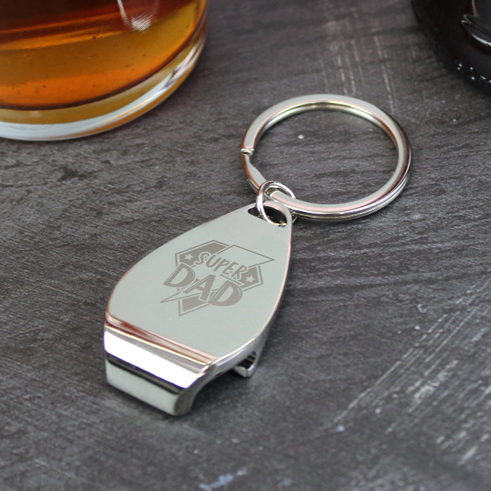 Engraved Super Dad Pint Glass & Bottle Opener Gift Set
