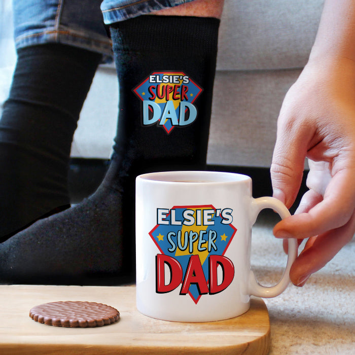 Personalised Super Dad Mug & Socks Gift Set