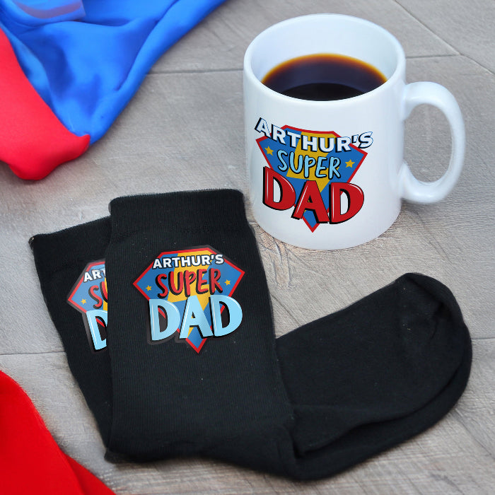 Personalised Super Dad Mug & Socks Gift Set