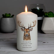 Personalised Watercolour Stag Design Pillar Candle