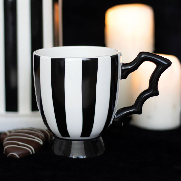 Black & White Striped Bat Wing Handle Tea Cup