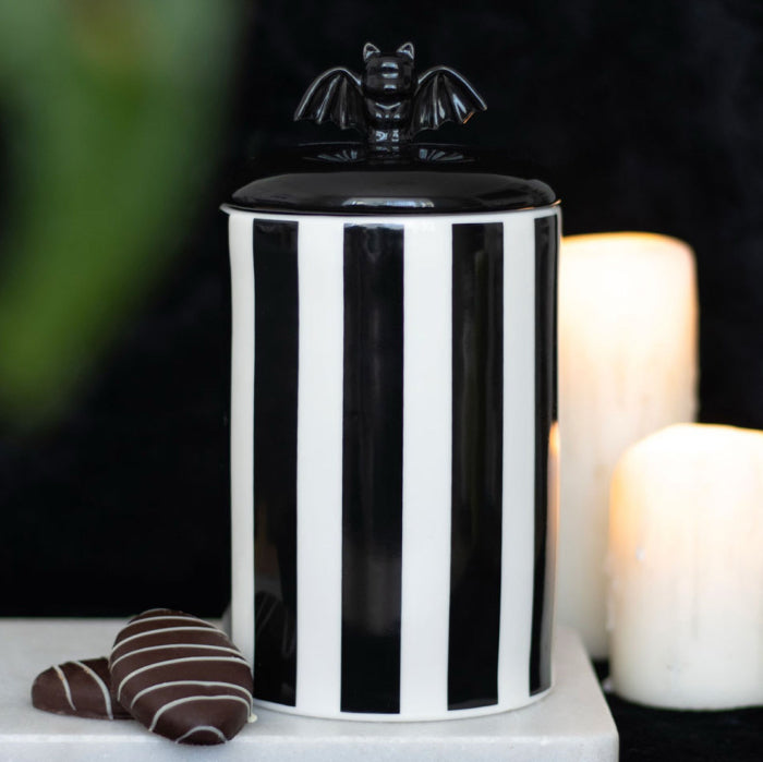 Gothic Homeware Striped Bat Design Storage Jar