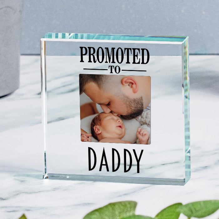 Promoted To Daddy Gift Glass Photo Upload Keepsake Block