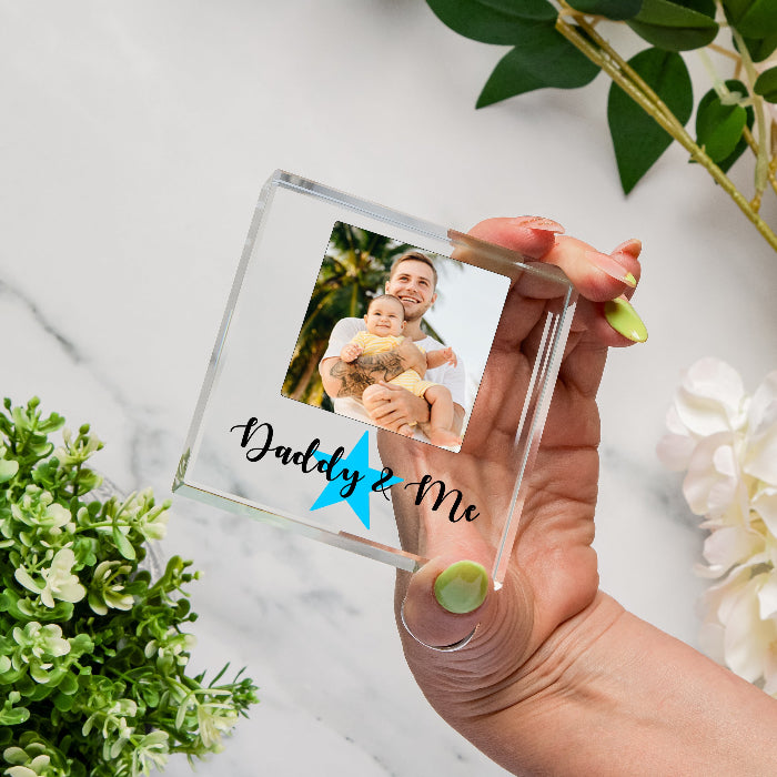 Daddy & Me Gift Glass Photo Upload Keepsake Block