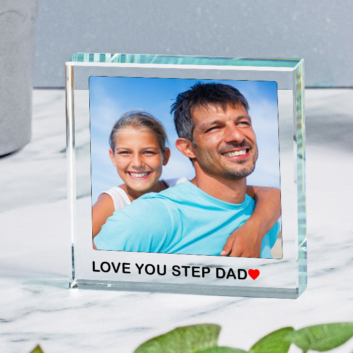 Love You Step Dad Photo Glass Freestanding Keepsake