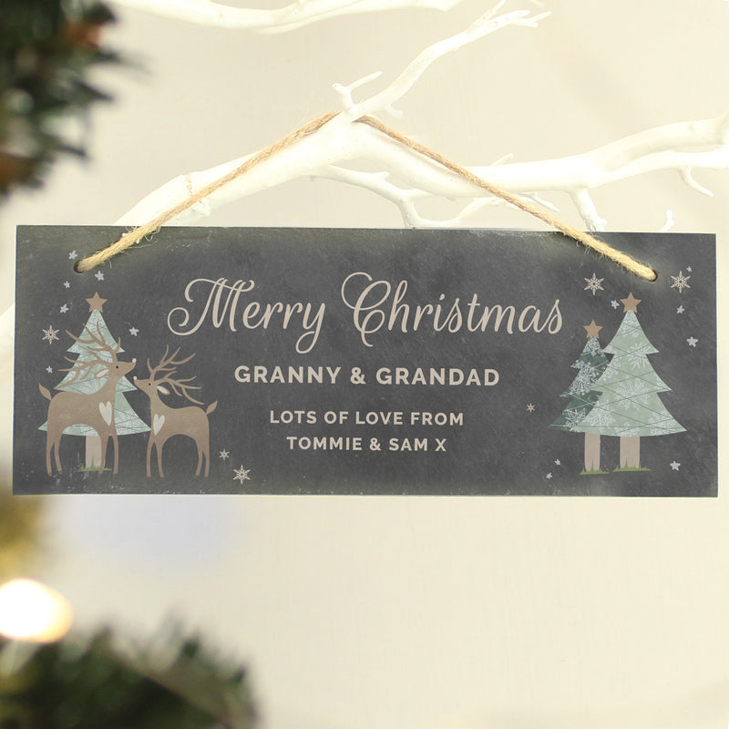 Personalised Christmas Reindeer Hanging Slate Plaque Sign