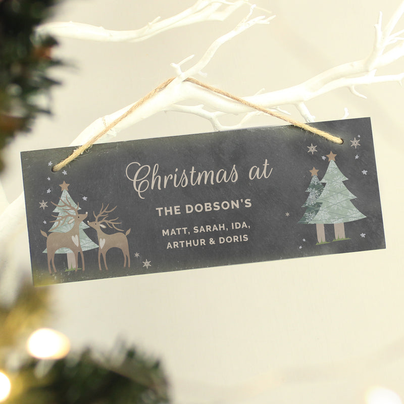 Personalised Christmas Reindeer Hanging Slate Plaque Sign