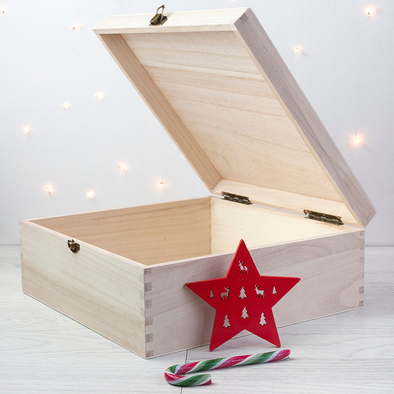 Personalised Red Festive Pattern Wooden Christmas Eve Box