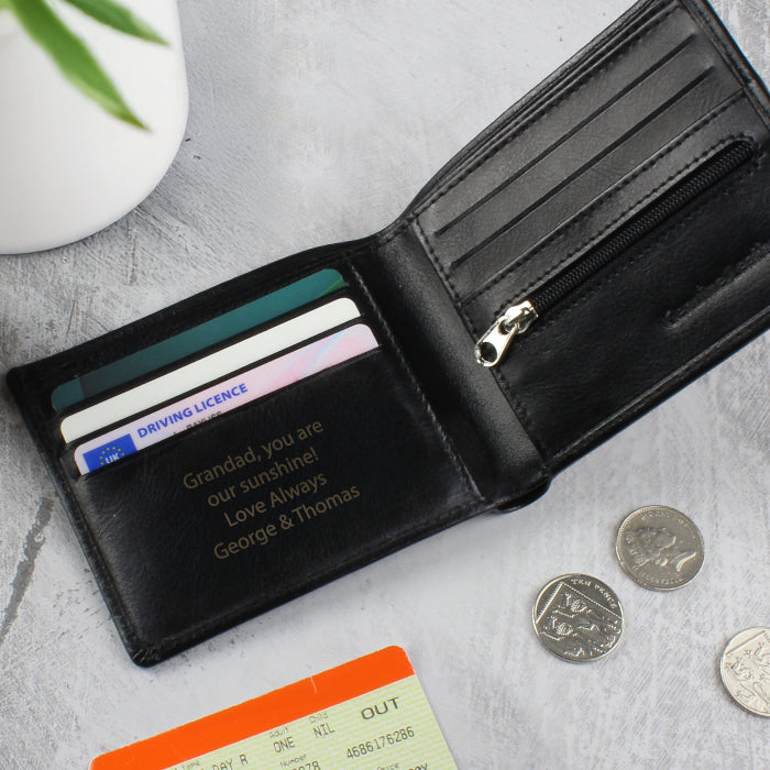 Personalised Black Leather Wallet - Any message