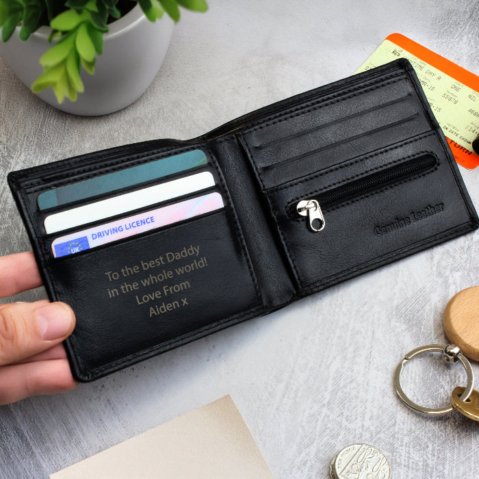 Personalised Black Leather Wallet - Any message