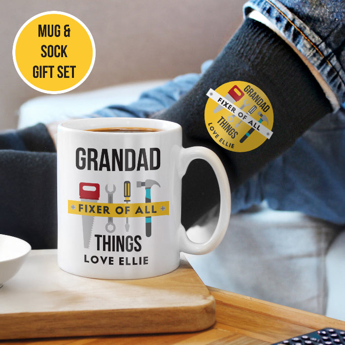 Personalised Grandad Fixer of All Things Mug & Socks Gift Set