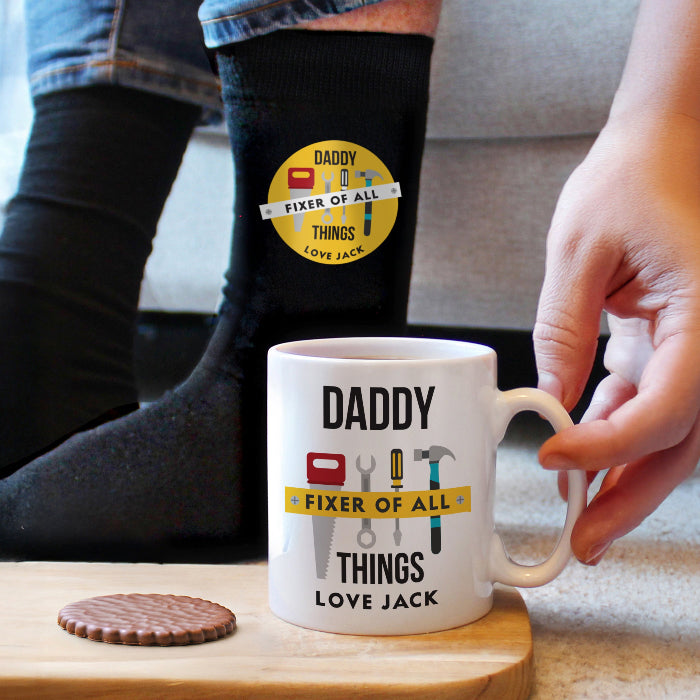 Personalised Dad Fixer of All Things Mug & Socks Gift Set