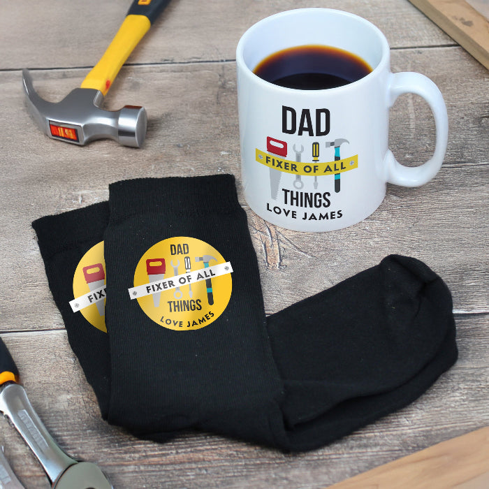 Personalised Dad Fixer of All Things Mug & Socks Gift Set