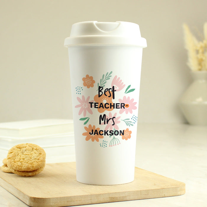 Personalised Floral Teacher Travel Mug