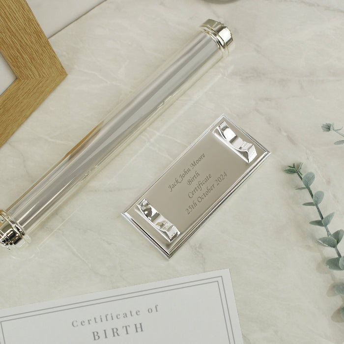 Personalised Silver Plated Birth Certificate Holder