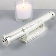 Personalised Baptism Silver Plated Certificate Holder With Stand