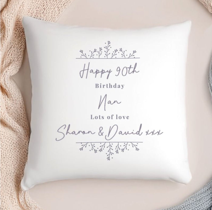 Personalised 90th Birthday Floral Cushion - Any Text