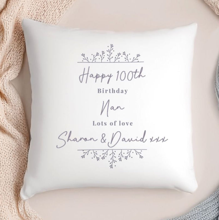 Personalised 100th Birthday Floral Cushion - Any Text