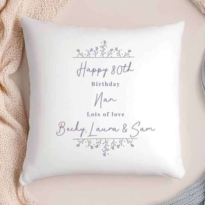 Personalised 80th Birthday Floral Cushion - Any Text