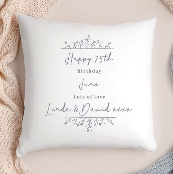 Personalised 75th Birthday Floral Cushion - Any Text