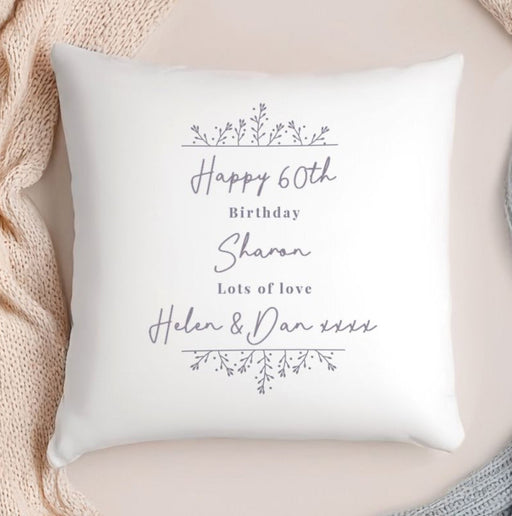 Personalised 60th Birthday Floral Cushion - Any Text