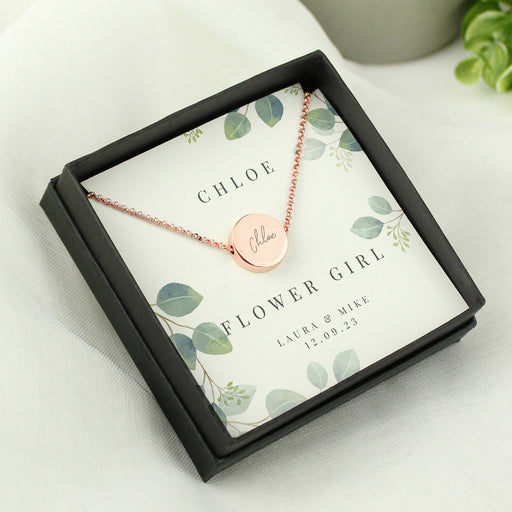 Personalised Flower Girl Rose Gold Necklace & Gift Box