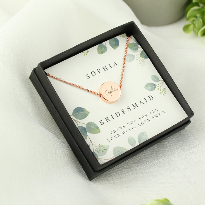 Personalised Bridesmaid Rose Gold Necklace & Gift Box