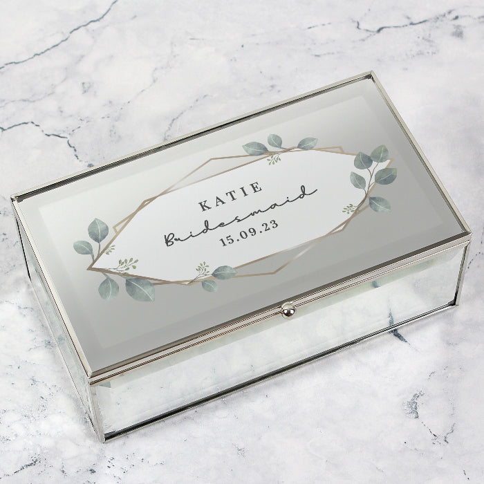 Personalised Botanical Bridesmaid Mirrored Jewellery Box