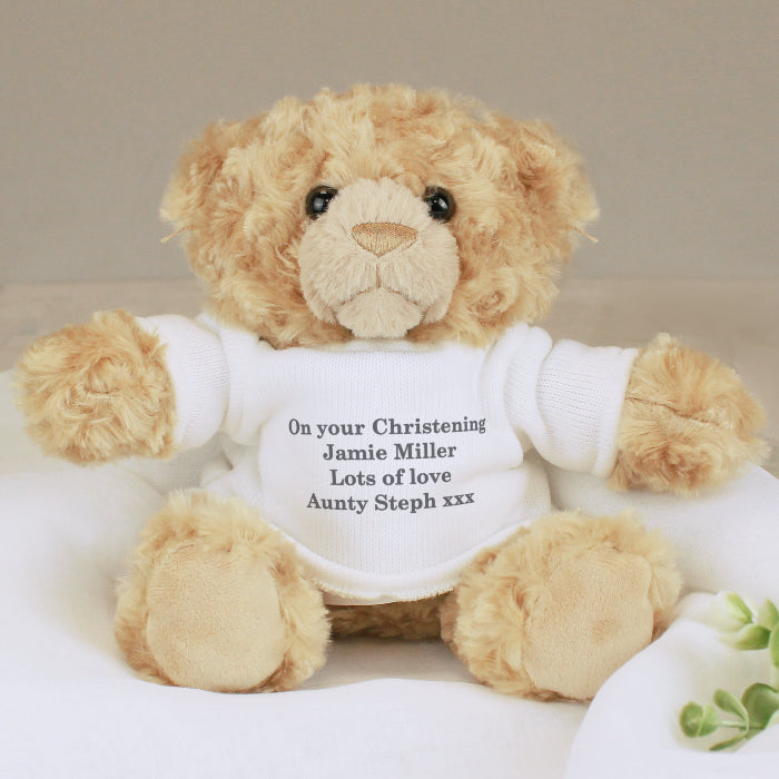 Personalised Christening Teddy Bear - Grey Any Text