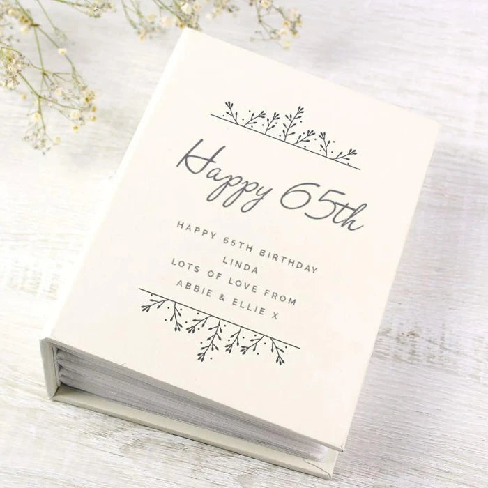 Personalised Floral 65th Birthday Photo Album with Sleeves - 6x4