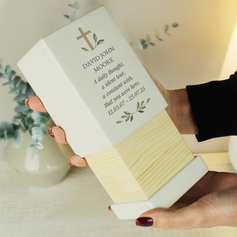 Personalised Memorial Cross Small Wooden Urn For Ashes