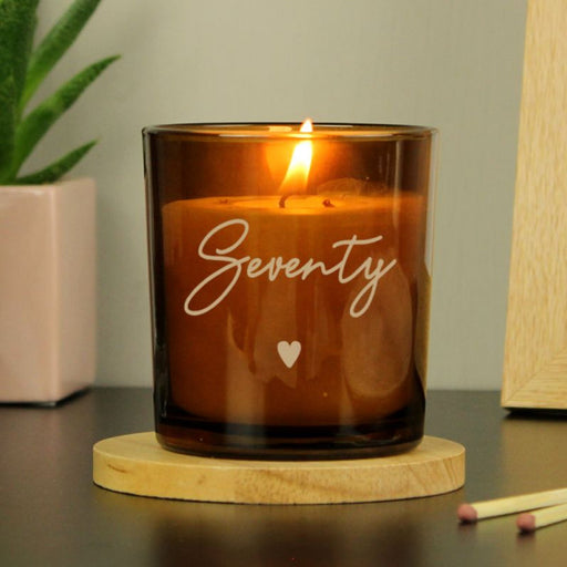 70th Birthday Amber Glass Candle