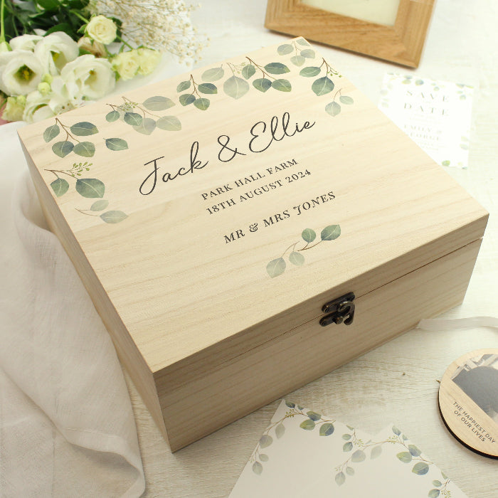 Personalised Botanical Wedding Wooden Keepsake Box