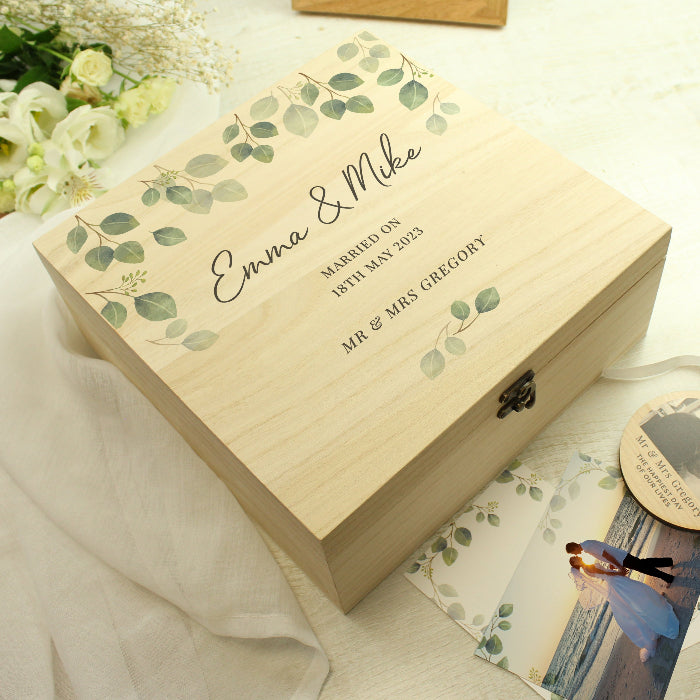 Personalised Botanical Wedding Wooden Keepsake Box