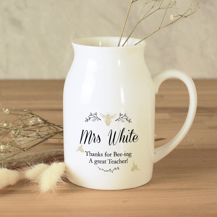 Personalised Teacher Flower Jug Vase - Bee Design