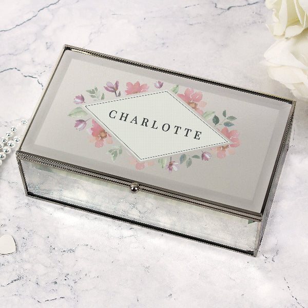 Personalised Floral Watercolour Jewellery Box With Name