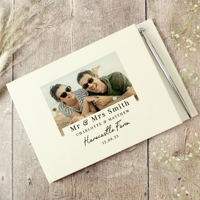 Personalised Photo Upload Wedding Hardback Guest Book & Pen
