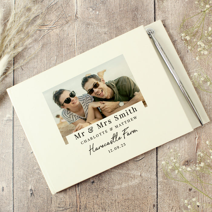 Personalised Photo Upload Wedding Hardback Guest Book & Pen