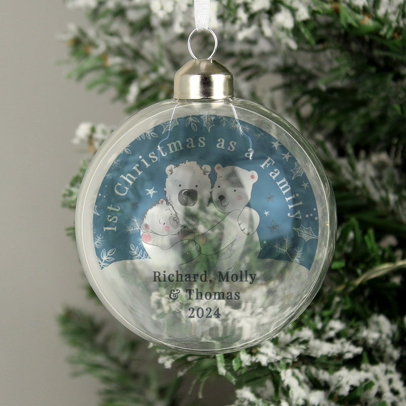 Personalised First Christmas as a Family Polar Bear Glass Bauble