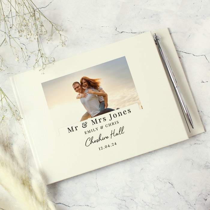 Personalised Photo Upload Wedding Hardback Guest Book & Pen