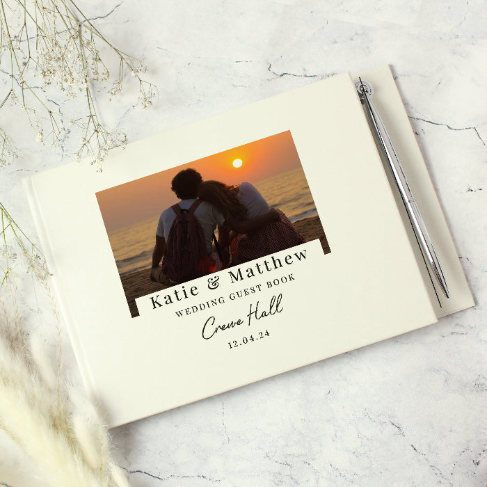 Personalised Photo Upload Wedding Hardback Guest Book & Pen