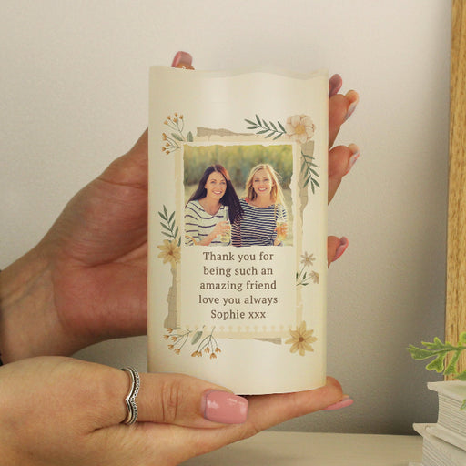 Personalised Wild Flowers Friends Photo Upload LED Candle