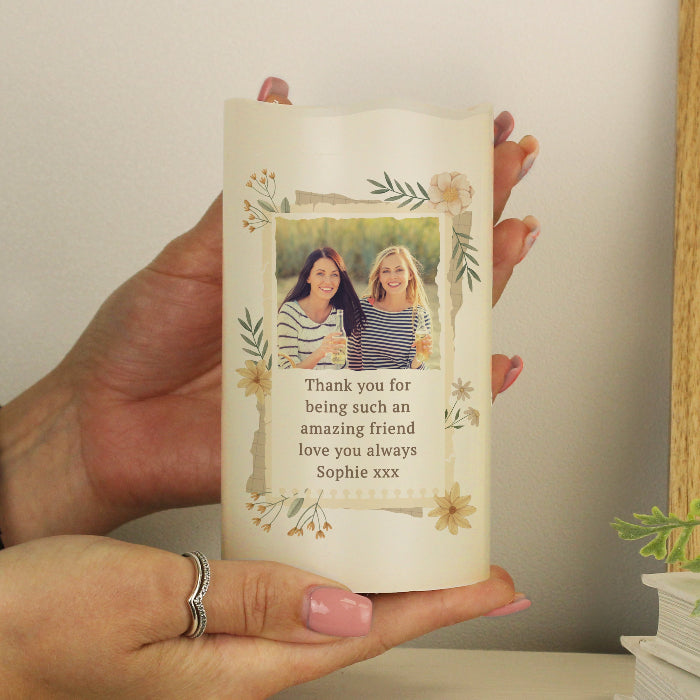 Personalised Wild Flowers Friends Photo Upload LED Candle