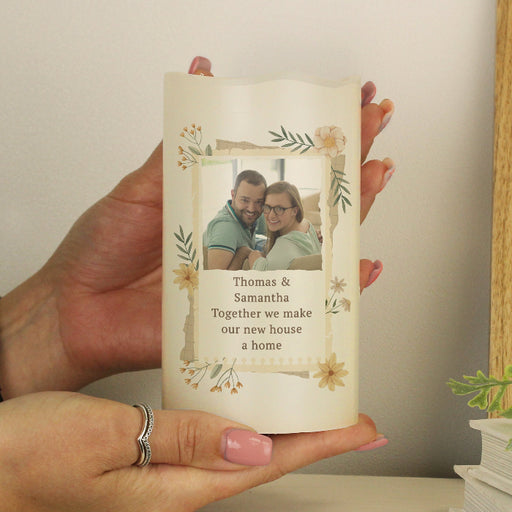 Personalised Wild Flowers New Home Photo Upload LED Candle