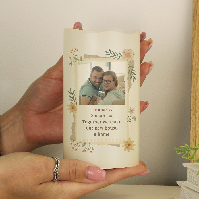 Personalised Wild Flowers New Home Photo Upload LED Candle